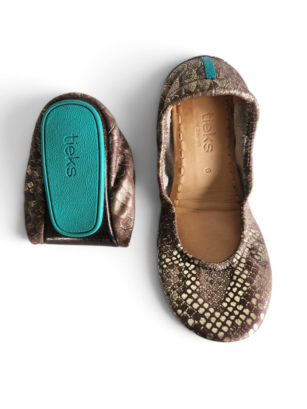 Tieks Wild Copper Ballet Flats Womens Size 6 Foldable Shoes